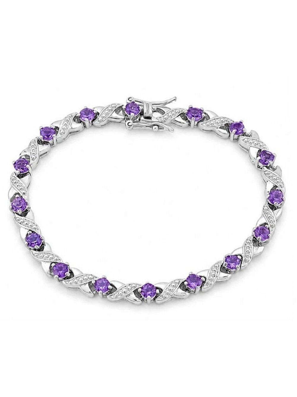 Genuine 3.20 Cts Amethyst Tennis Bracelet Solid .925 Sterling Silver